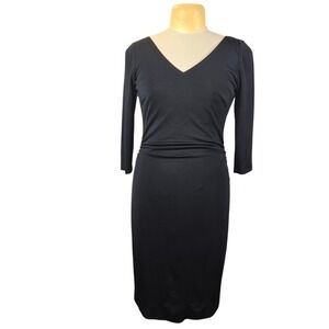 David Meister Black V-Neck Ruched Sheath Dress 3/4 Sleeve Cocktail LBDSize 12